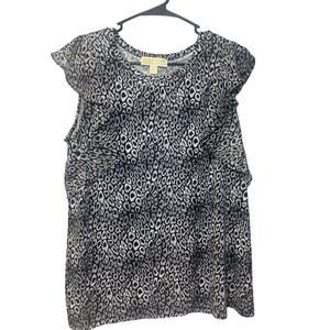 Michael Kors Black & White Leopard Print Top Women’s Size XL